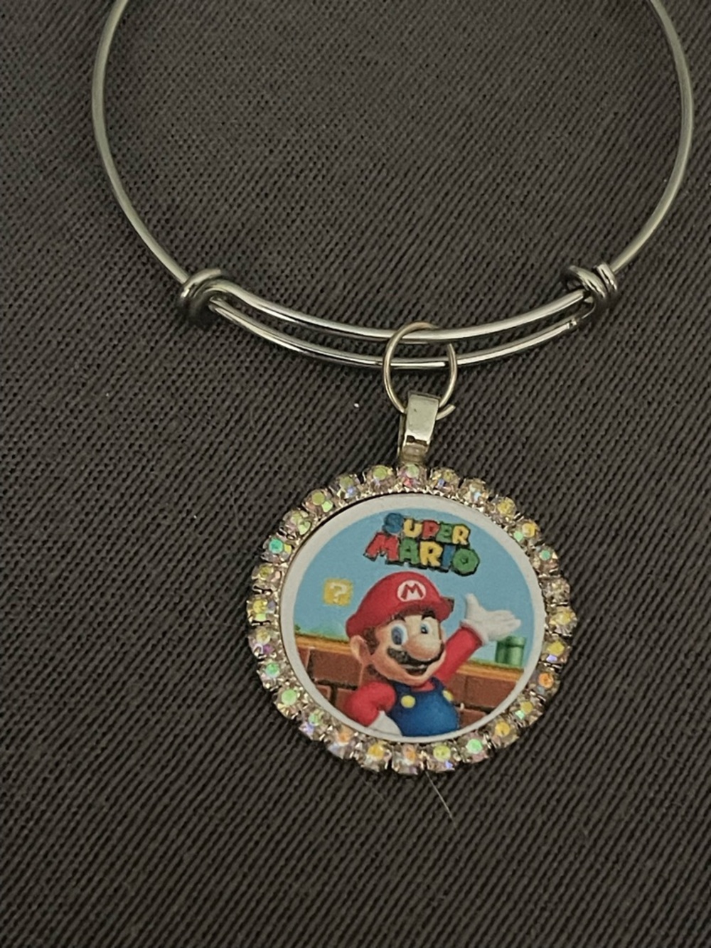 Super Mario Rhinestone Pendant Bracelet - Red, Blue, Silver